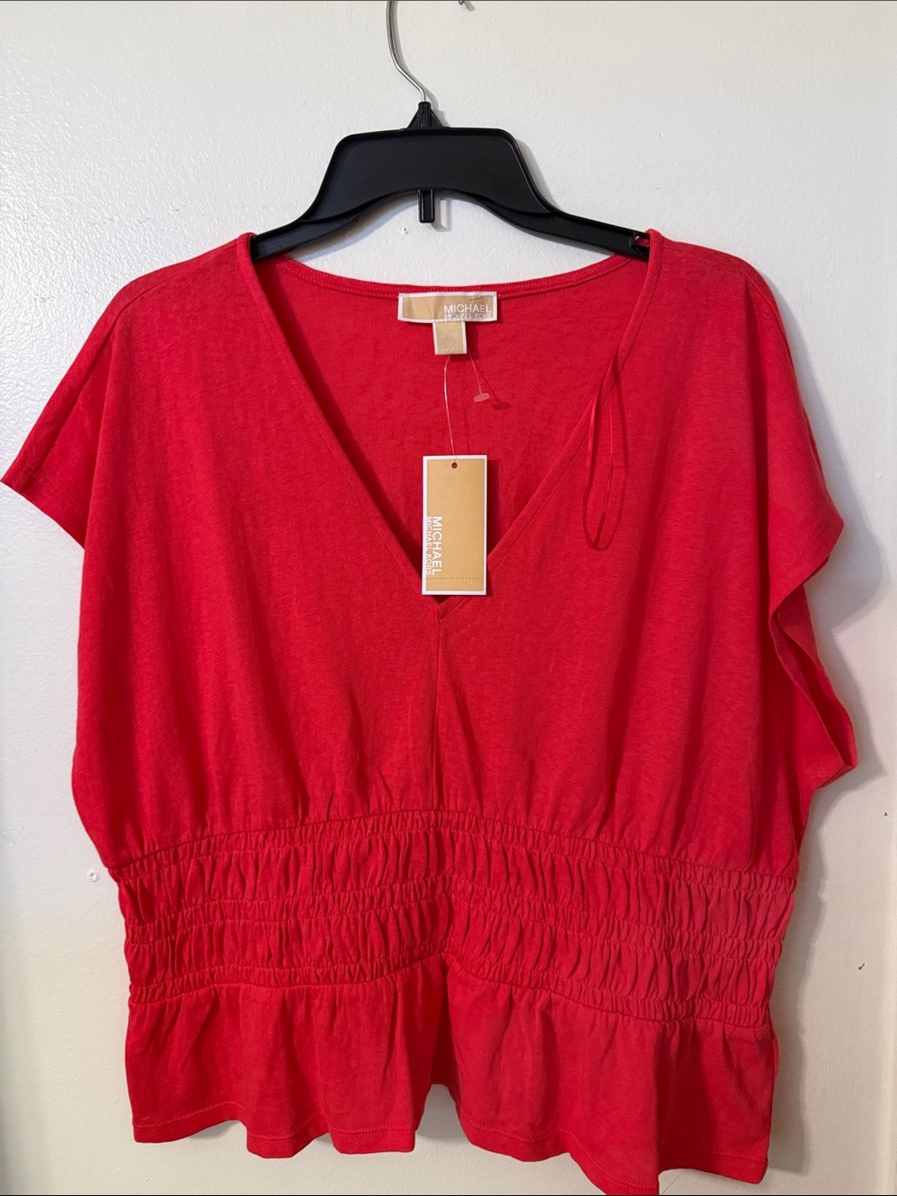 Michael Kors Red Short-Sleeve V-Neck Elastic Waist Tunic